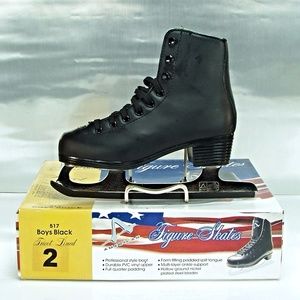 Youth Boys Siz 2 Black Ice Skating Shoe New